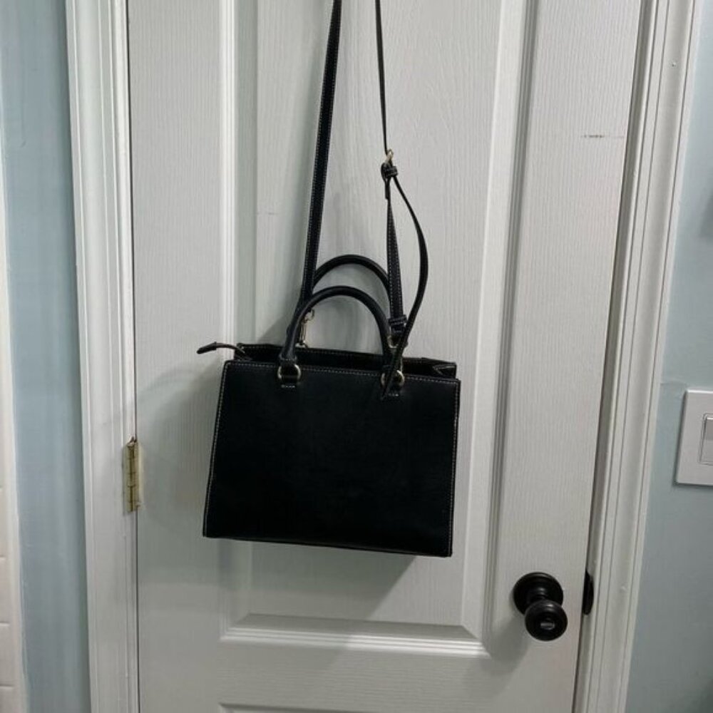 Anne Klein Satchel Bag Faux Leather Crossbody Tote Gold Hardware Quiet Luxury - Picture 3 of 16